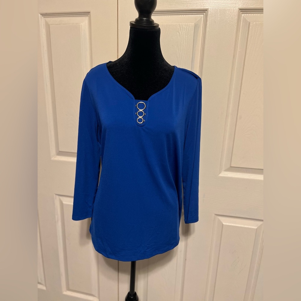 Women's Royal Blue Scoop Neck Top with Decorative Ring Detail